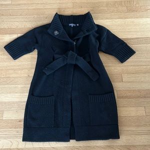 Vince. black alpaca wool cashmere sweater duster pockets snaps belt sz small